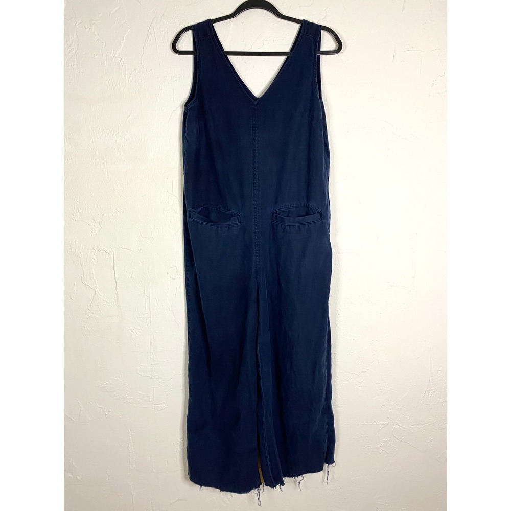 Faherty 100% Linen Jumpsuit Womens Small Overall Indigo blue Garment Dye Raw Hem